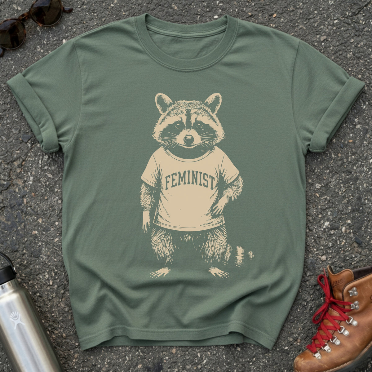 Feminist Raccoon Cotton Graphic Shirt