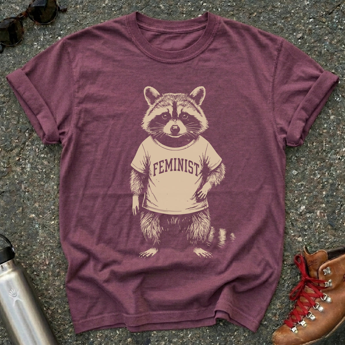 Feminist Raccoon Cotton Graphic Shirt