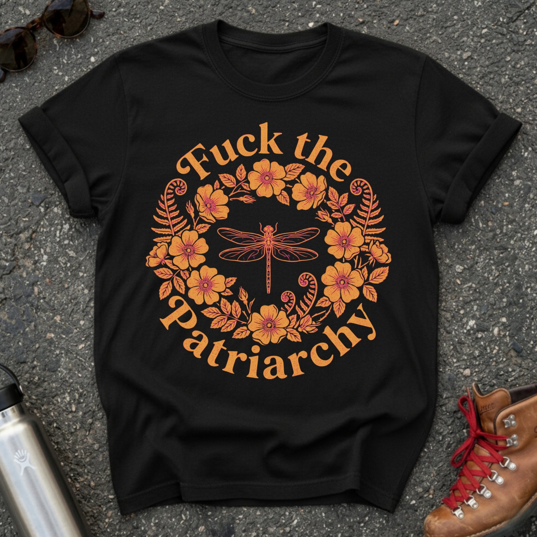 Fuck the Patriarchy Dragonfly Floral Tshirt