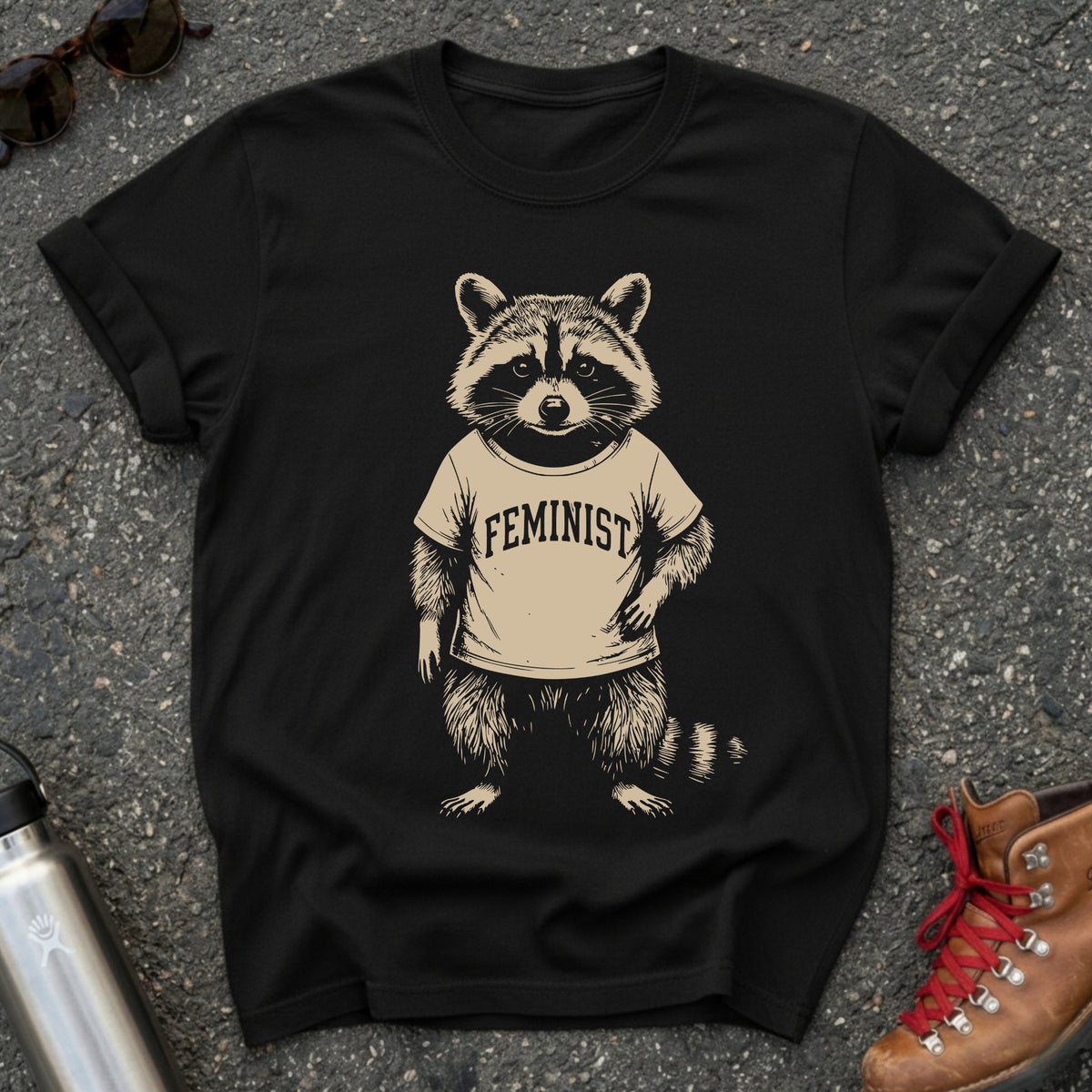 Feminist Raccoon Cotton Graphic Shirt