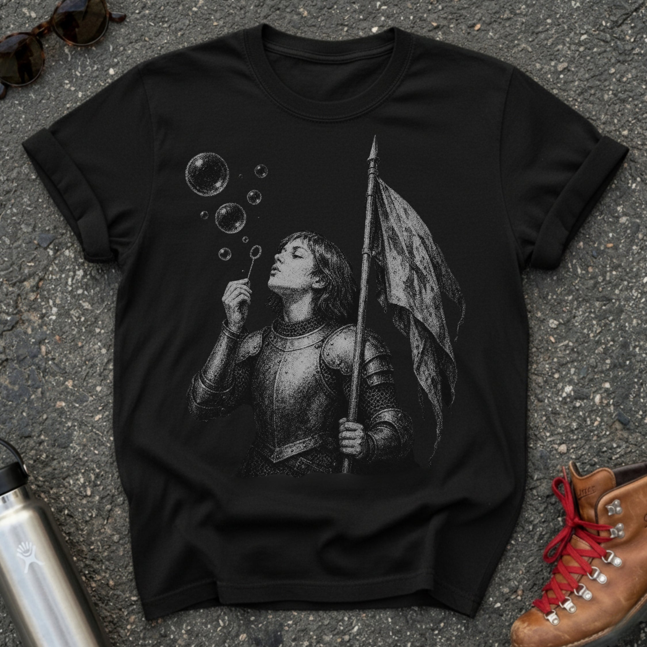 Whimsical Joan of Arc Blowing Bubbles Shirt