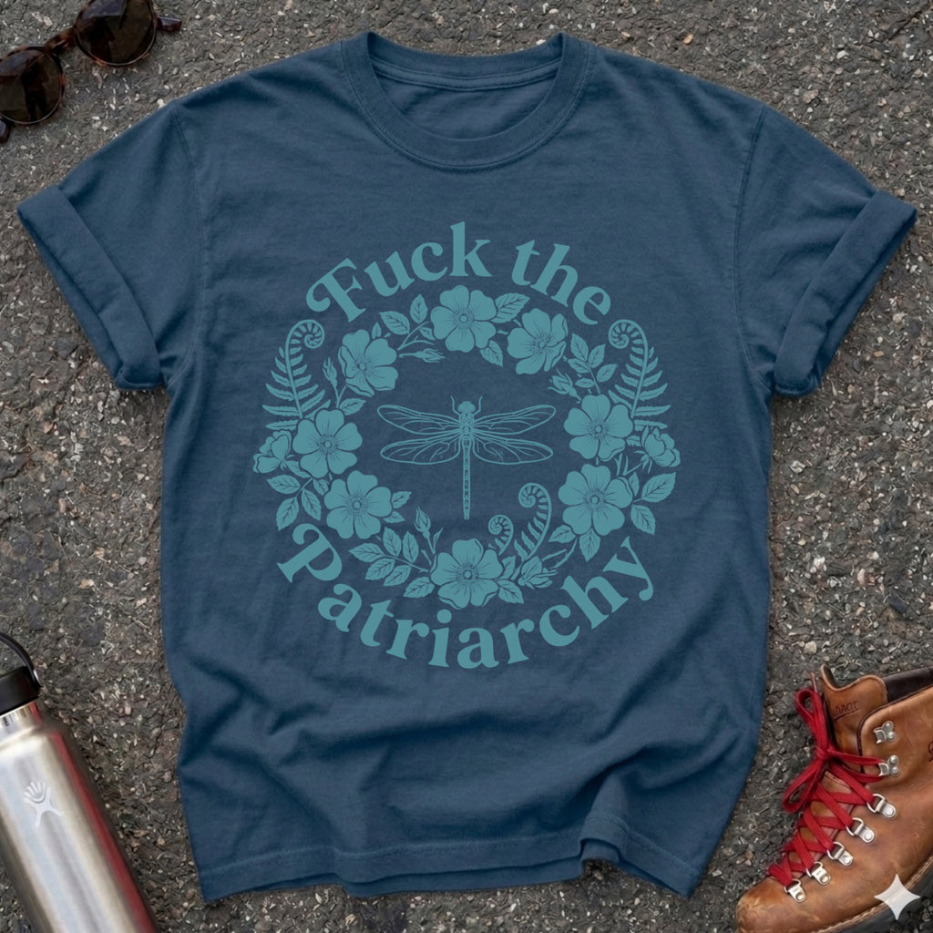 Fuck the Patriarchy Dragonfly Floral Tshirt