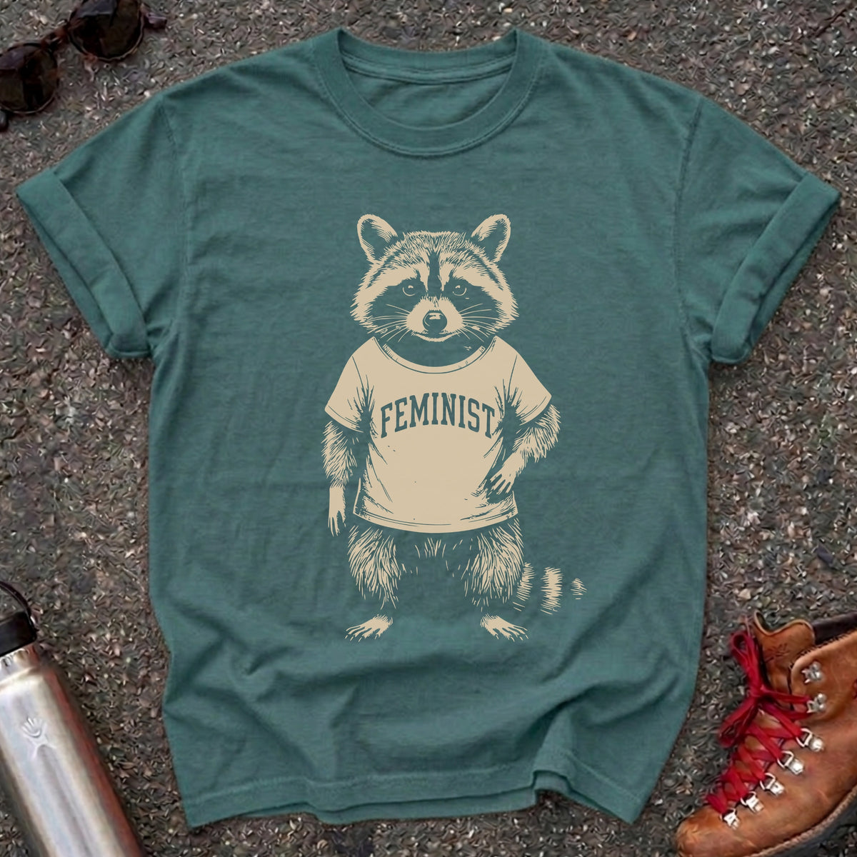 Feminist Raccoon Cotton Graphic Shirt