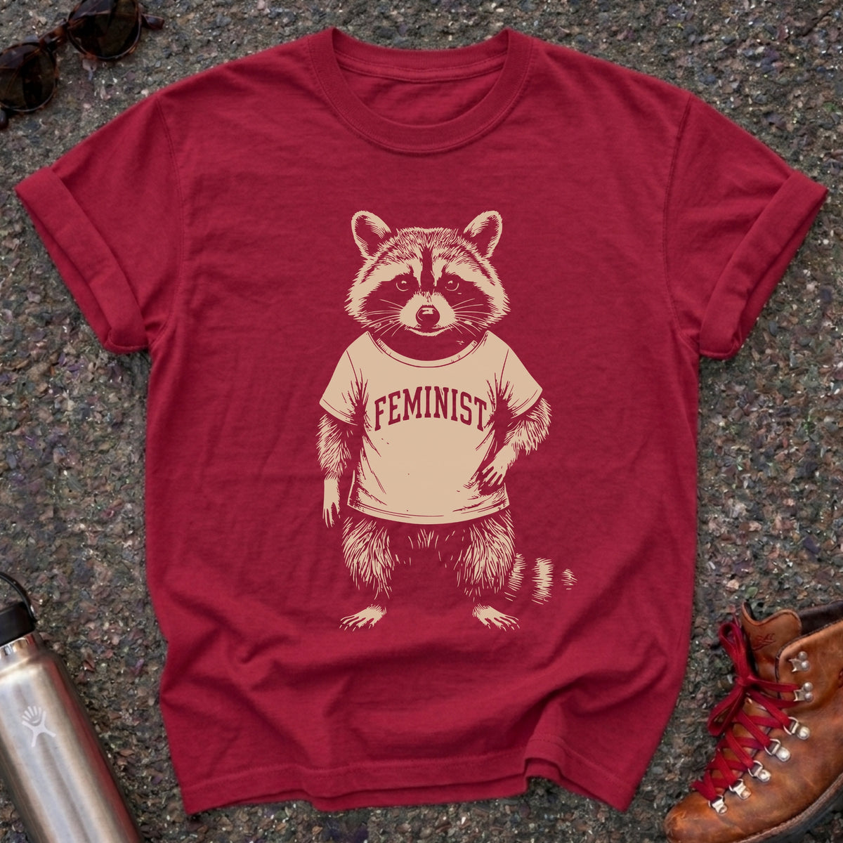 Feminist Raccoon Cotton Graphic Shirt