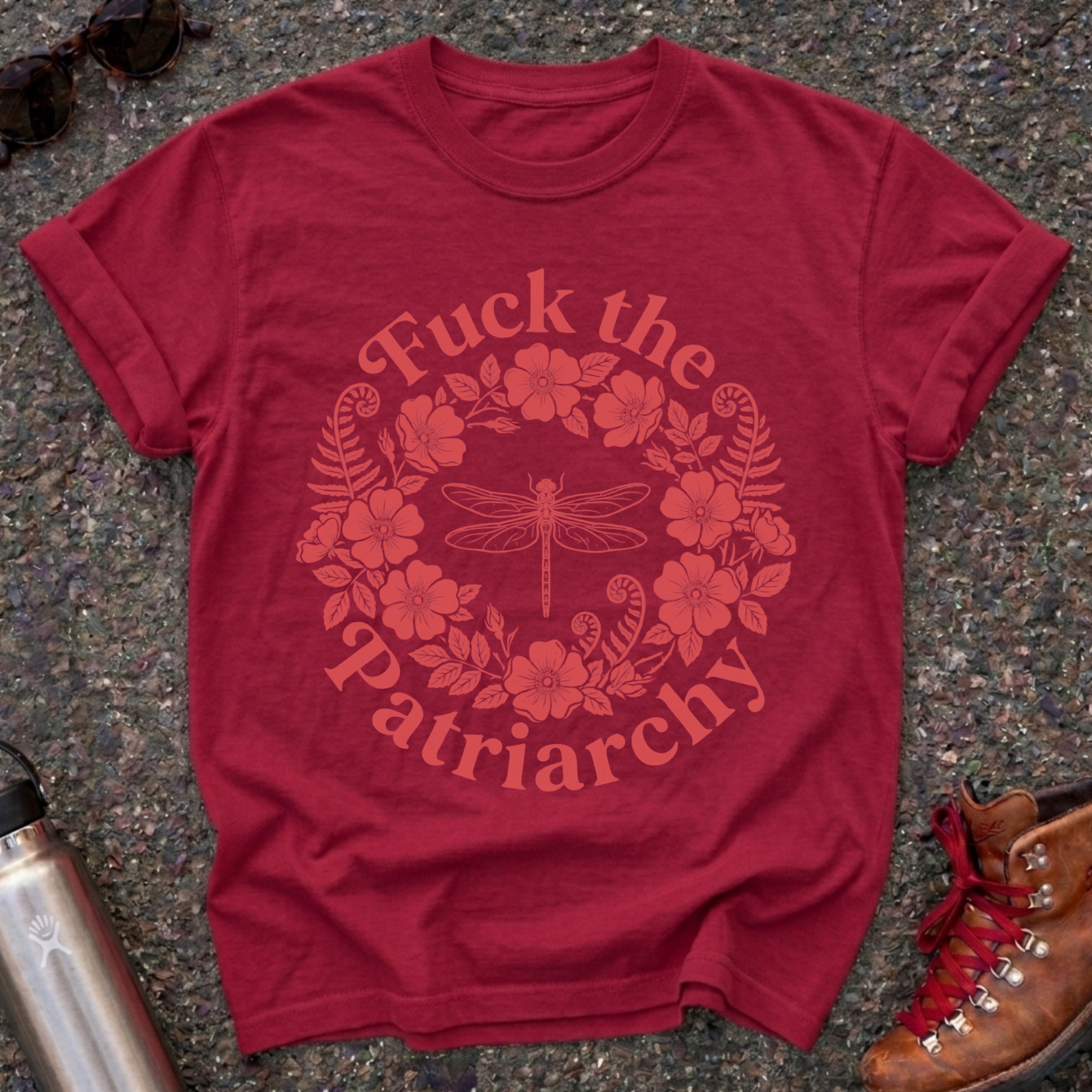 Fuck the Patriarchy Dragonfly Floral Tshirt