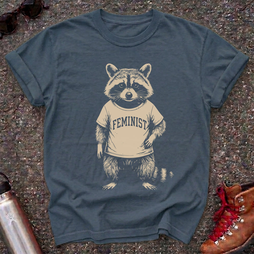 Feminist Raccoon Cotton Graphic Shirt
