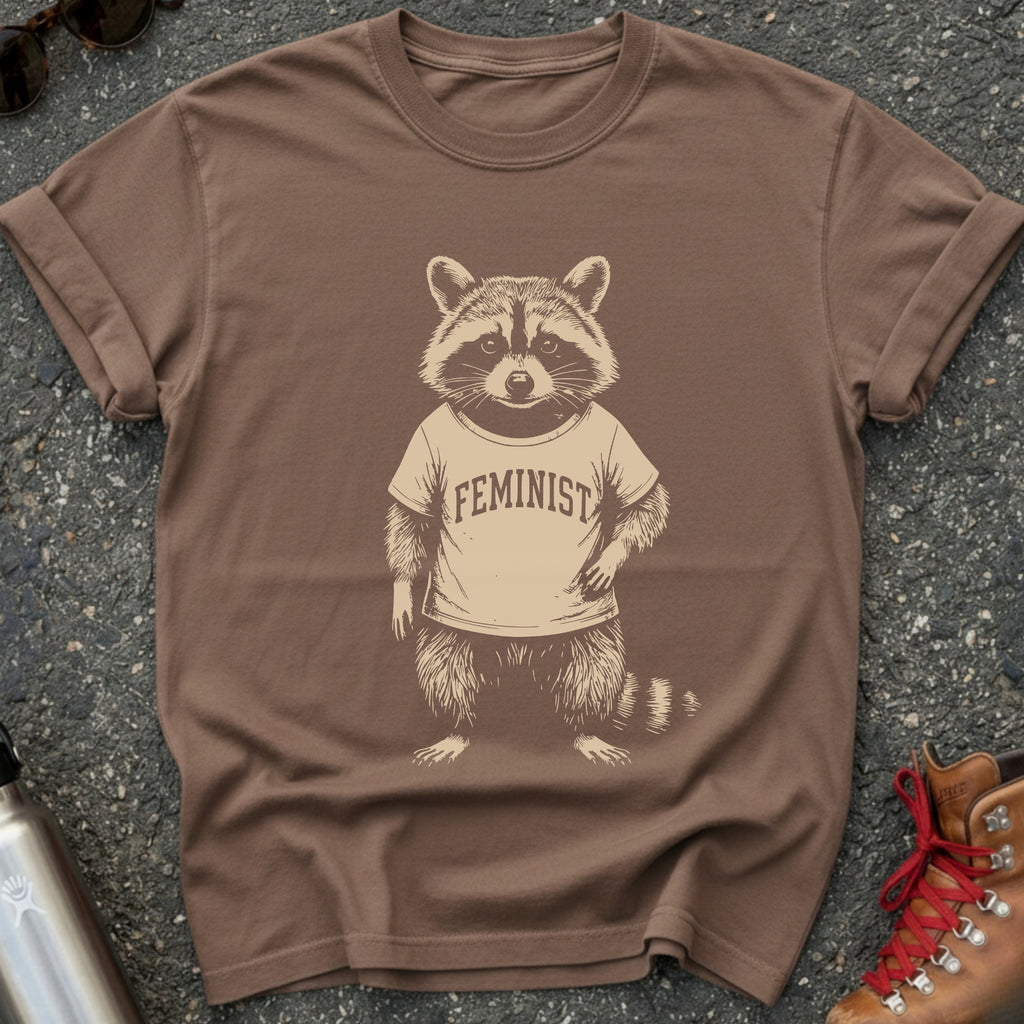 Feminist Raccoon Cotton Graphic Shirt
