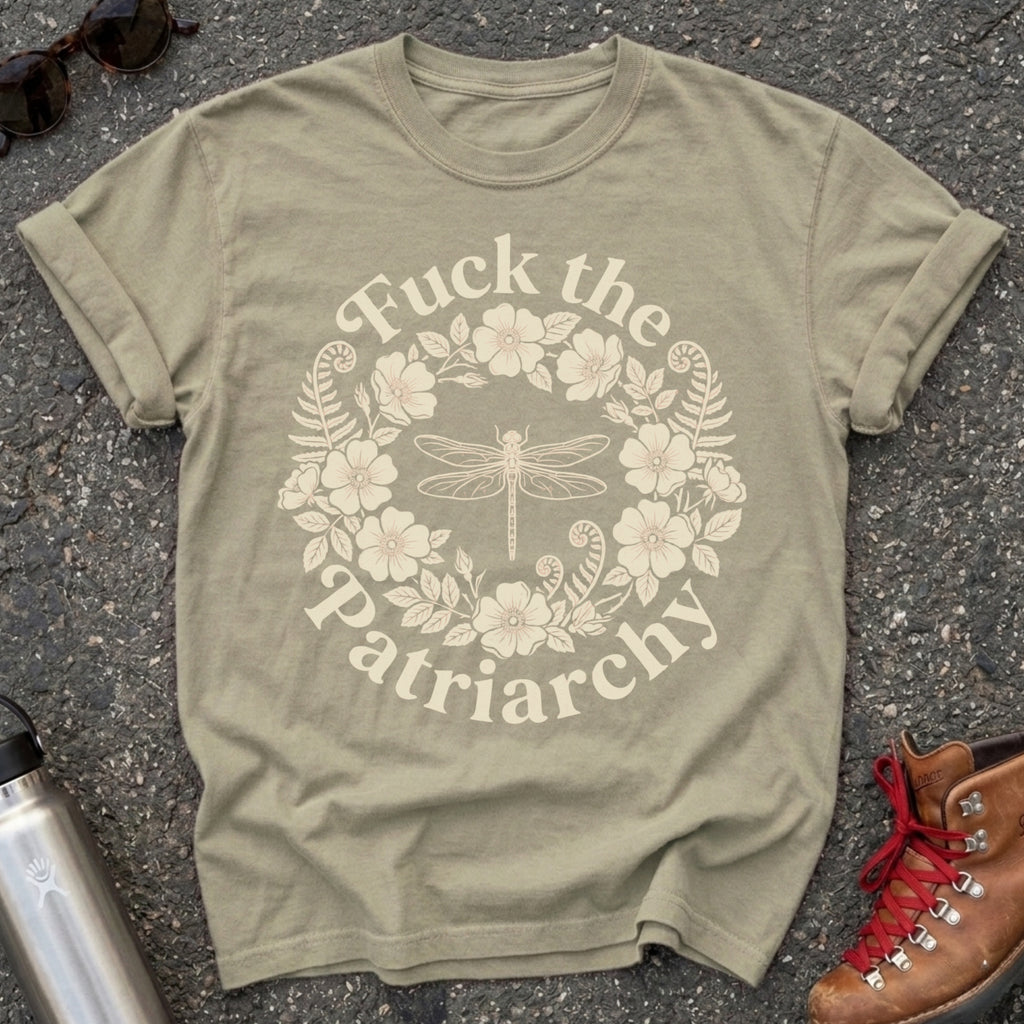 Fuck the Patriarchy Dragonfly Floral Tshirt