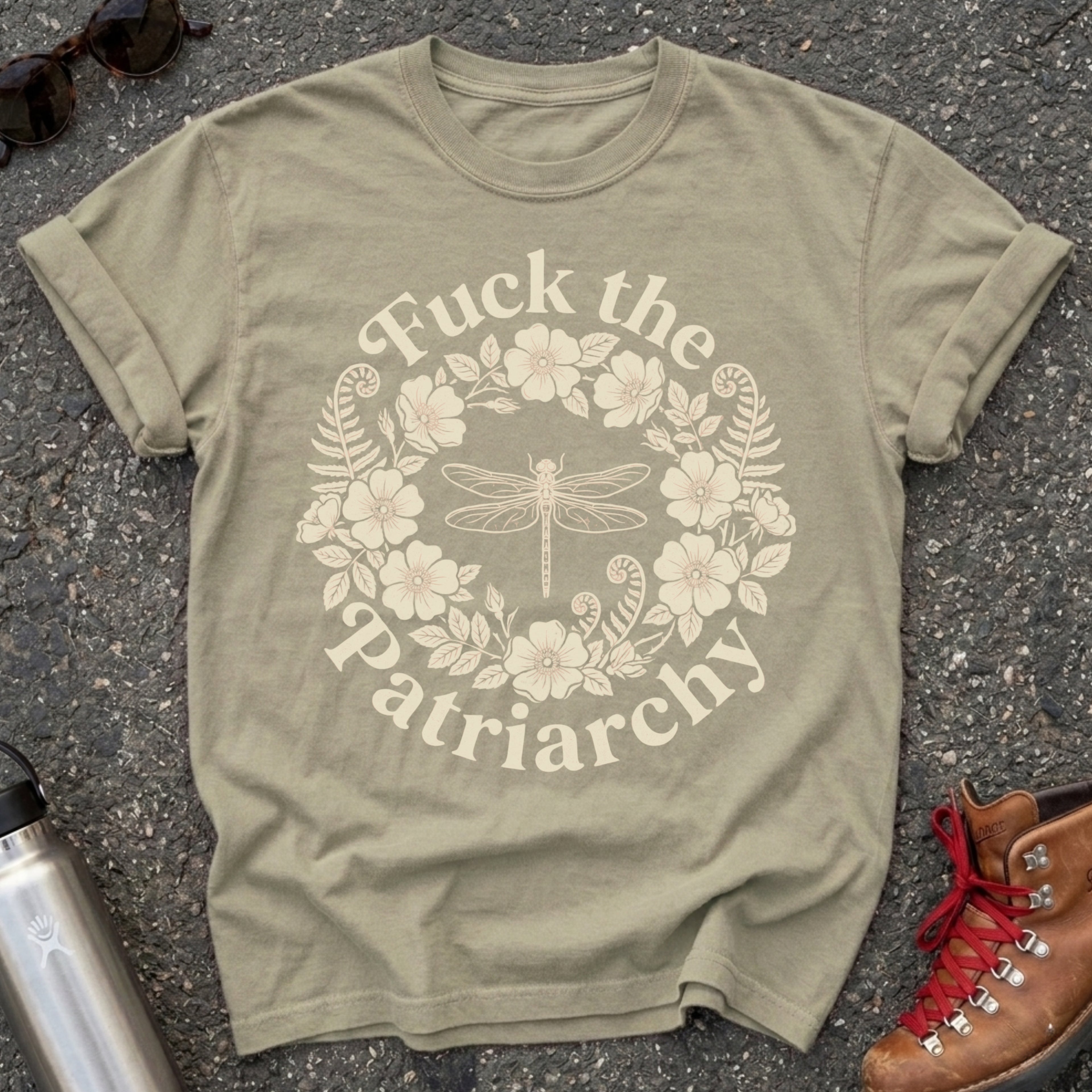 Fuck the Patriarchy Dragonfly Floral Tshirt