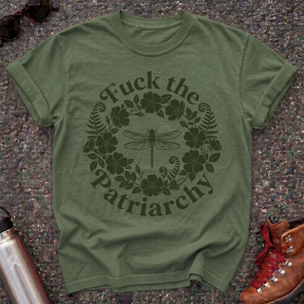 Fuck the Patriarchy Dragonfly Floral Tshirt