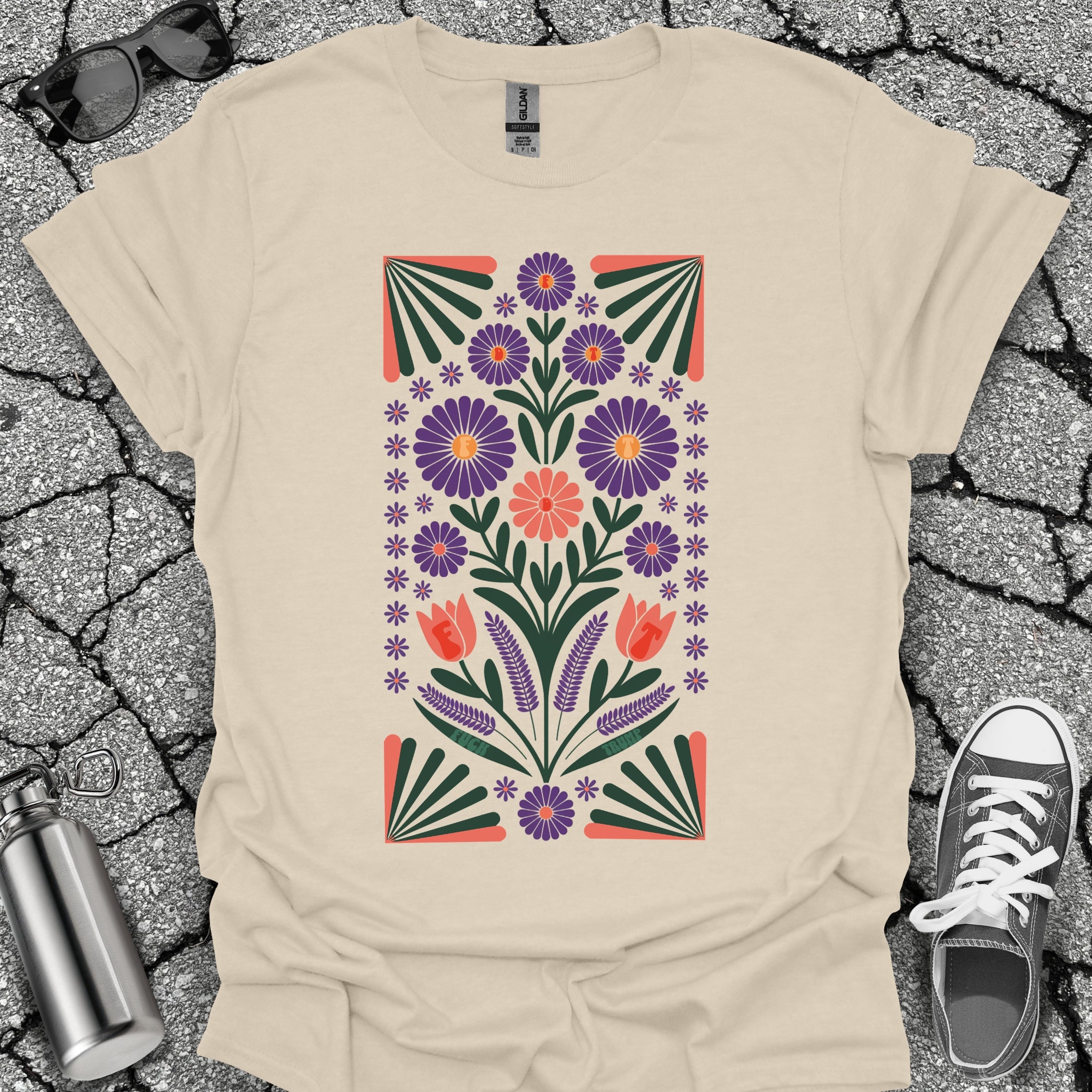 Subtle Folk Art Fuck Trump Floral Shirt