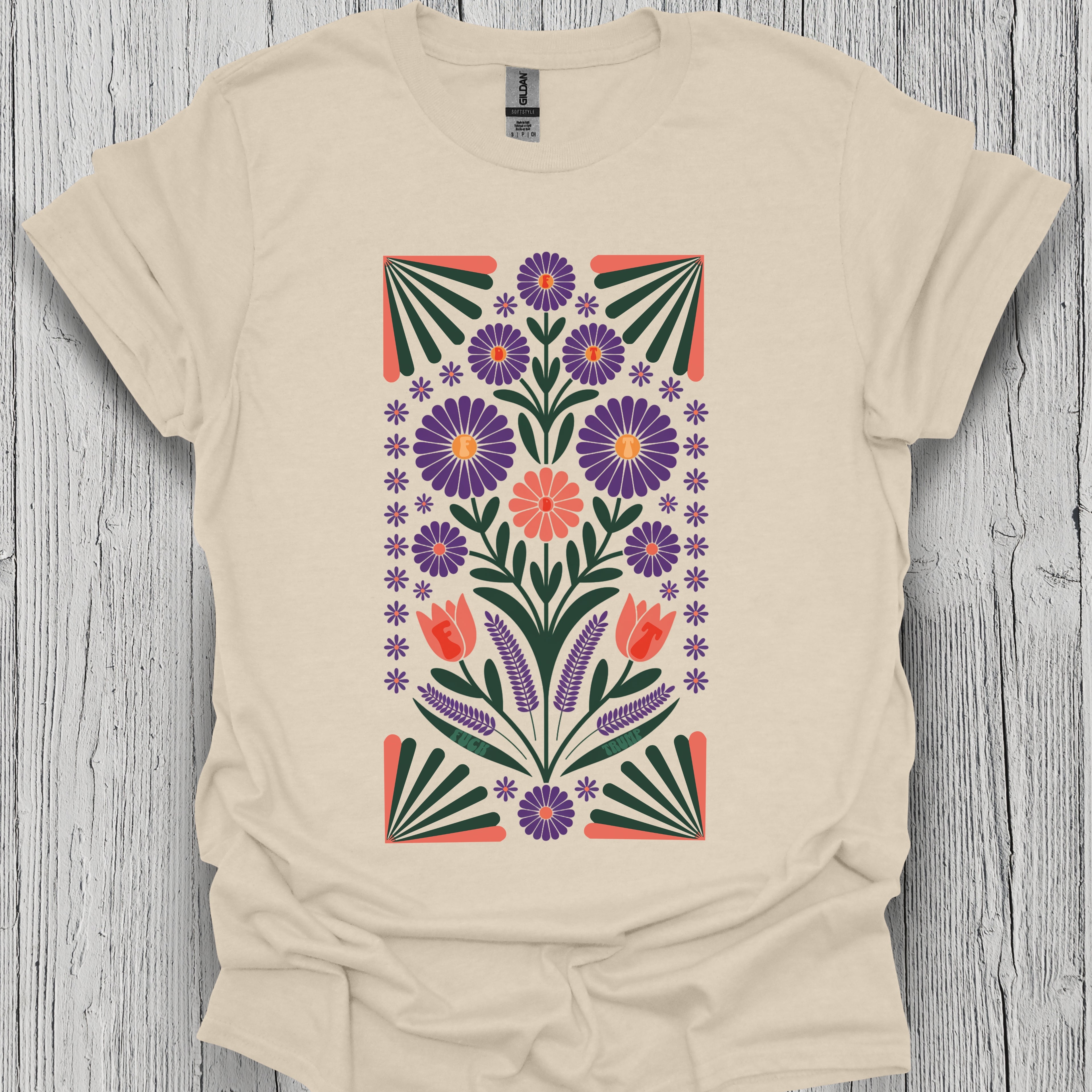 Subtle Folk Art Fuck Trump Floral Shirt