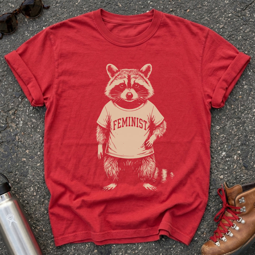 Feminist Raccoon Cotton Graphic Shirt