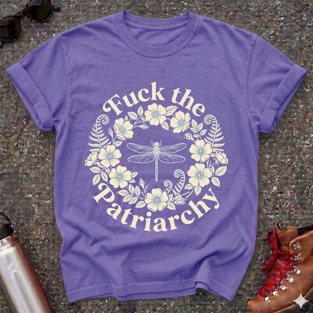 Fuck the Patriarchy Dragonfly Floral Tshirt