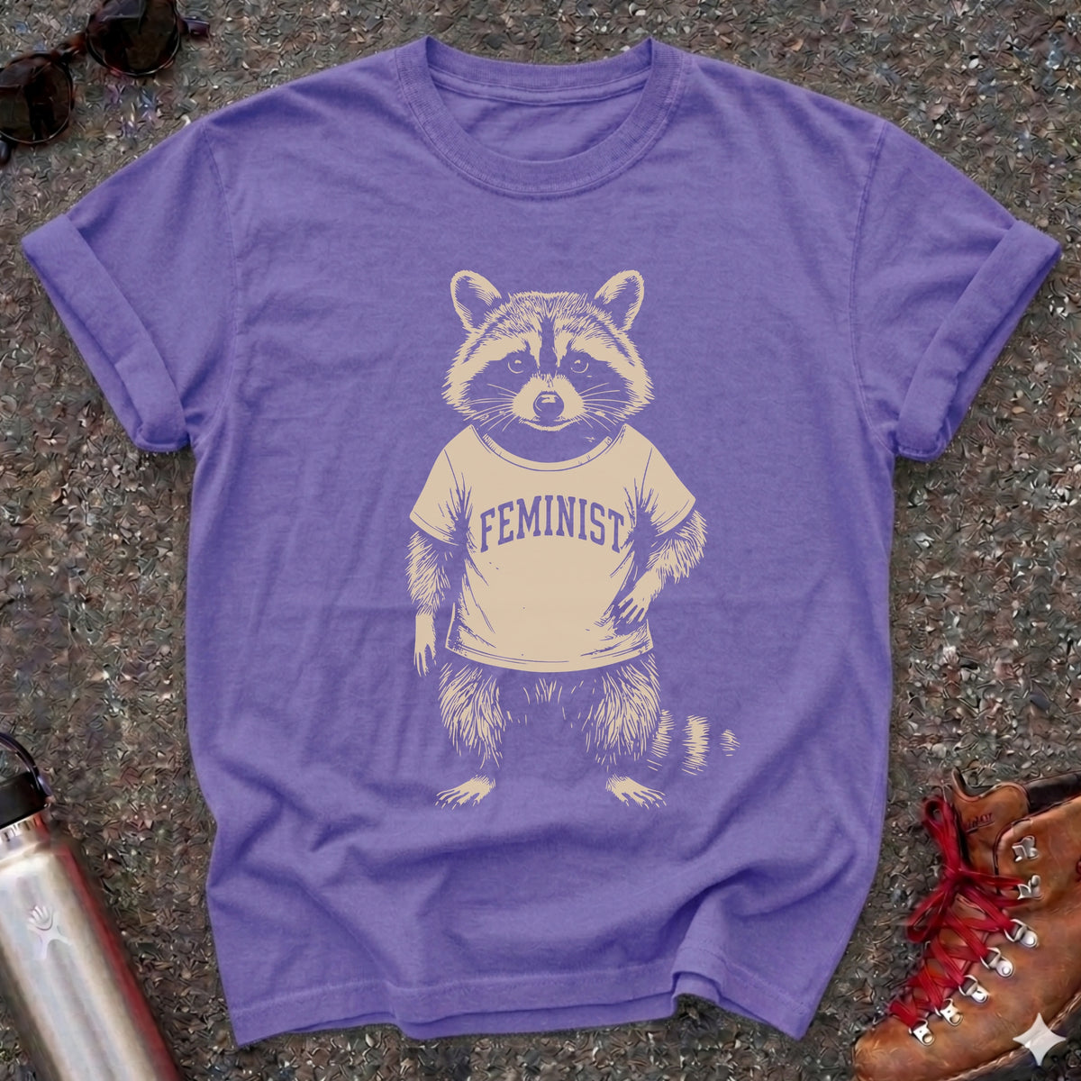 Feminist Raccoon Cotton Graphic Shirt